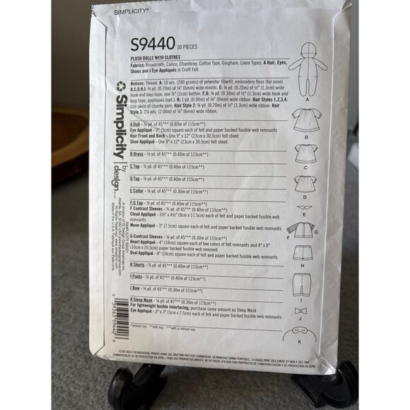 Simplicity S9440 Doll & Clothes Sewing Pattern Size 19" Doll Uncut - Picture 6 of 10